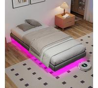 Matteo Grey Floating Single Bed Frame With Rgb Led Lights & Underbed Storage - 90X190Cm Metal Platform, Noise-Free & Easy Assembly