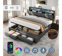 Matteo Grey King Size Upholstered Ottoman Bed Frame With Led Headboard, Usb Charging & Storage