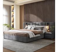 Matteo Grey King Size Velvet Upholstered Ottoman Storage Bed Frame With Usb Charging & Adjustable Reading Lamp