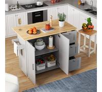 Matteo Grey Kitchen Island on Wheels with Foldable Top, Drawers & Storage Matteo Grey