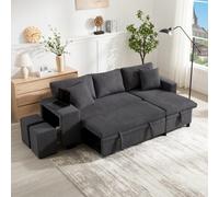 Matteo Grey L-Shaped Corner Sofa Bed With Pull-Out Design, Usb & Type-C Charging, Storage & Ottomans