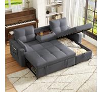 Matteo Grey L-Shaped Corner Sofa Bed With Pull-Out Sleeper, Storage & Cup Holders