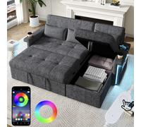Matteo Grey L-Shaped Corner Sofa Bed With Pull-Out Sleeping Function, Led Lights, Usb Ports & Storage For Living Room