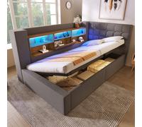 Matteo Grey Linen Daybed With Hydraulic Storage, Usb/type-C Charging & Led Lights - 3Ft Single