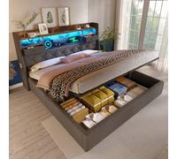 Matteo Grey Linen Super King Upholstered Bed with Hydraulic Storage & LED USB Matteo Grey Super King