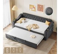 Matteo Grey Linen Upholstered 3ft Single Daybed with Charging & Trundle Matteo Grey Single
