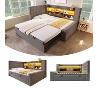 Matteo Grey Linen Upholstered Daybed with Pull-Out Trundle, Storage | Size: Single Matteo Grey Single