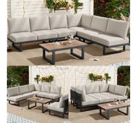 Matteo Grey Modular 6-Seater Garden Sofa Set With Adjustable Backrests & Glass Table