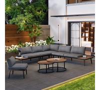 Matteo Grey Modular Outdoor Sofa Set with Acacia Wood Nesting Tables Matteo Grey