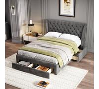 Matteo Grey Snowflake Fleece Upholstered 4Ft6 Double Storage Bed With 4 Drawers & Soft Headboard