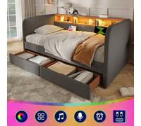 Matteo Grey Upholstered Daybed with LED, USB, Headboard & Drawer Storage | Size: Single Matteo Grey Single