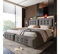 Matteo Grey Upholstered Double Bed - Hydraulic Storage, LED & USB Matteo Grey Double