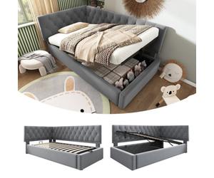Matteo Grey Velvet 3Ft Single Ottoman Daybed With Hydraulic Storage & Metal Slatted Frame - Space-Saving Sofa Bed (No Mattress)