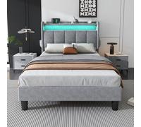 Matteo Grey Velvet 3Ft Single Upholstered Bed Frame With Led Lights, Usb Charging Ports & Smart Storage Headboard