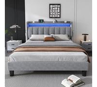 Matteo Grey Velvet 4Ft6 Double Upholstered Bed Frame With Integrated Led Lighting, Usb Charging & Storage