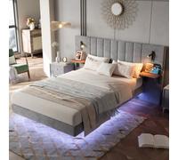 Matteo Grey Velvet Double Bed Frame 4Ft6 With Integrated Usb Charging & Led Headboard Lights