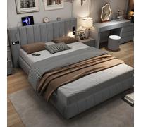 Matteo Grey Velvet King Size Bed Frame With Integrated Stereo, Usb Charging & Led Reading Light