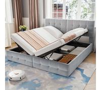 Matteo Grey Velvet Ottoman Bed Frame With Hydraulic Lift Storage, Versatile Spliced Design (180X190Cm)
