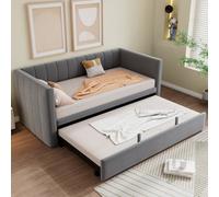 Matteo Grey Velvet Single Daybed Sofa Bed With Pull-Out Trundle & Upholstered Headboard, 90X190Cm