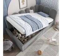 Matteo Grey Velvet Single Sofa Bed 90 x 190 cm, Daybed with Hydraulic Storage Matteo Grey Single