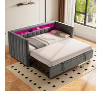 Matteo Grey Velvet Sofa Bed With Pull-Out Double, Usb-C, Led & Storage - Modern Sleeper For Living & Guest Rooms