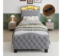 Matteo Grey Velvet Upholstered 3Ft Single Bed Frame With Led Lights & Integrated Storage