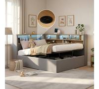 Matteo Grey Velvet Upholstered 3Ft Single Daybed With Hydraulic Storage, Integrated Led Lighting & Usb Charging