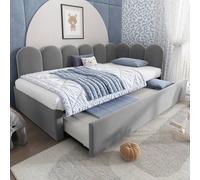 Matteo Grey Velvet Upholstered Daybed, Pull-Out Trundle, 3FT Single Sofa Bed Matteo Grey Single