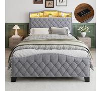 Matteo Grey Velvet Upholstered Double Storage Bed with LED Lights Matteo Grey Double