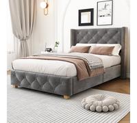 Matteo Grey Velvet Upholstered Single Bed with Button Tufting Matteo Grey Single