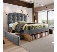 Matteo Grey Velvet Upholstered Single Bed with Storage & Adjustable Headboard Matteo Grey Single