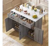 Matteo Grey & White Mdf Kitchen Island With Foldable Top, Wheels & Storage