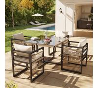 Matteo Hand-Woven Garden Sofa Set for 4 with Beige Cushions & Glass Table Matteo Beige