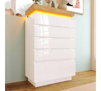 Matteo High-Gloss 6-Drawer Sideboard Cabinet With App-Controlled Rgb Led Lighting - White