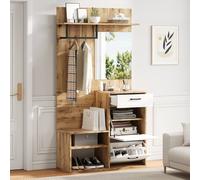 Matteo High Gloss Hall Tree Entryway with Mirror & Shoe Bench in White Matteo White