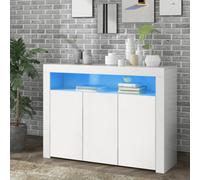Matteo High Gloss White 3-Door Sideboard Cabinet With Led Lights - Modern Buffet Storage Unit
