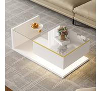 Matteo High-Gloss White 90Cm Coffee Table With Tempered Glass Top & Multi-Colour Led Lighting