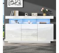 Matteo High Gloss White Led Sideboard Cabinet With 3 Drawers & 2 Doors - 140Cm Wide