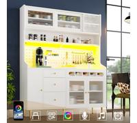 Matteo Highboard Cabinet With App-Controlled Led Lights, Adjustable Shelves & Wine Rack - White, 145X39X171Cm