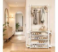 Matteo Industrial Metal & Oak Effect Hallway Coat Rack With Shoe Storage in White Matteo White