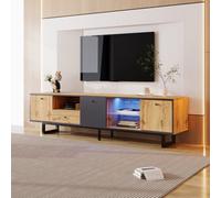 Matteo Industrial Modern Tv Unit With Led Lighting, Soft-Close Doors & Glass Shelves, Anthracite & Natural Wood Effect, 190Cm