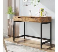 Matteo Industrial Style Computer Desk With 2 Drawers - Rustic Brown & Black Home Office Workstation, 100X50Cm