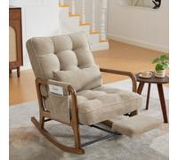 Matteo Khaki Corduroy Rocking Chair With Adjustable Footrest & Backrest - Glider For Nursery & Living Room With Side Pocket