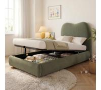 Matteo Kids Single 3Ft Ottoman Bed Frame Green Velvet Upholstered With Hydraulic Storage
