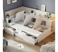 Matteo Kids White Single Bed Frame 3Ft (90X190Cm) With Drawers, Bookcase & Storage - Multifunctional & Space-Saving Diy