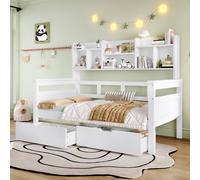 Matteo Kids White Wooden Single Bed Frame with Storage & Bookcase Headboard Matteo White Single