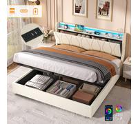 Matteo King Beige Upholstered Bed Frame with Hydraulic Storage & Smart LED Matteo Beige King