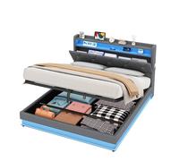 Matteo King Grey Linen Upholstered Storage Bed with LED & Charging Station Matteo Grey King