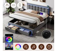 Matteo King Grey Velvet Bed Frame - Hydraulic Storage, LED Headboard Matteo Grey King