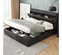 Matteo King Size Black Faux Leather Ottoman Bed Frame With Headboard Storage - 150X200Cm